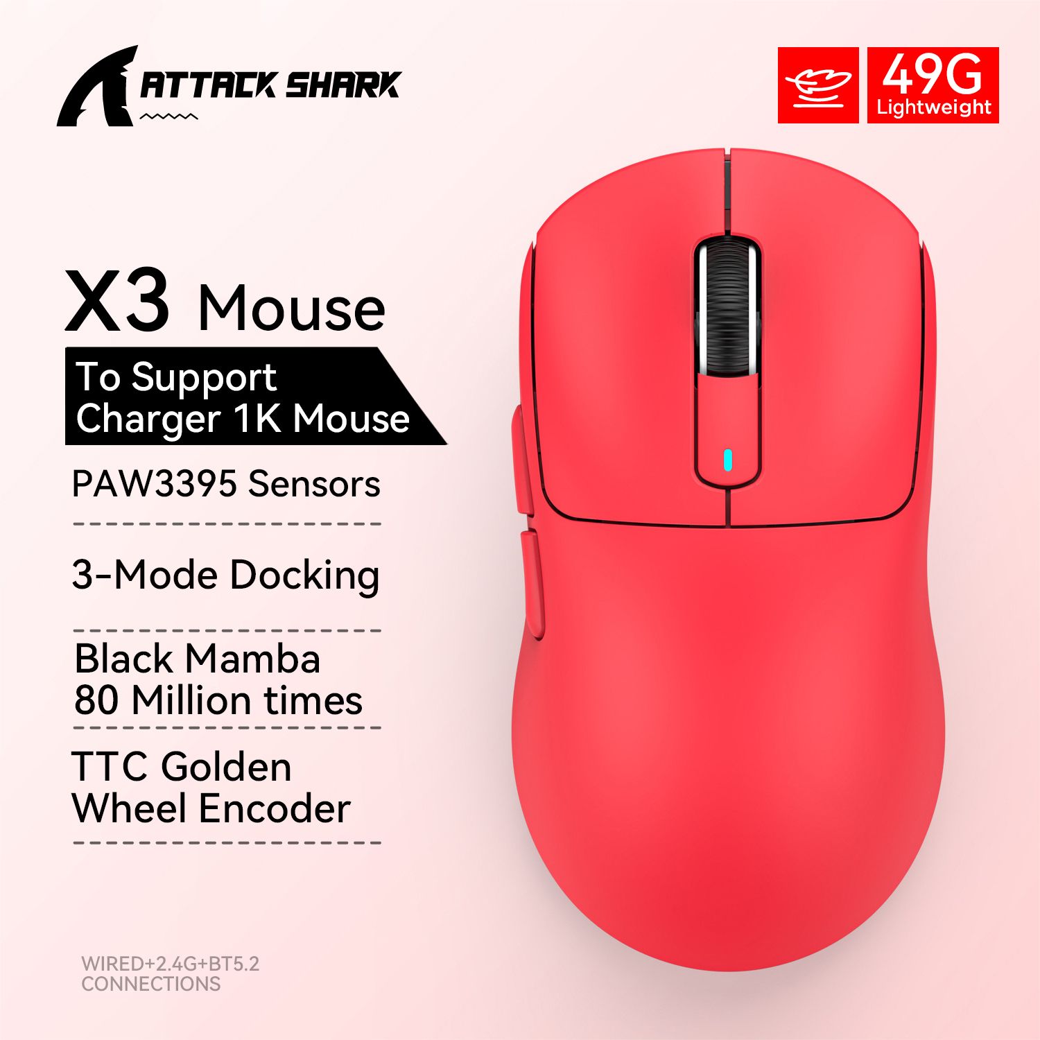 Attack Shark X3 - Mouse gamer inalámbrico de alta precisión