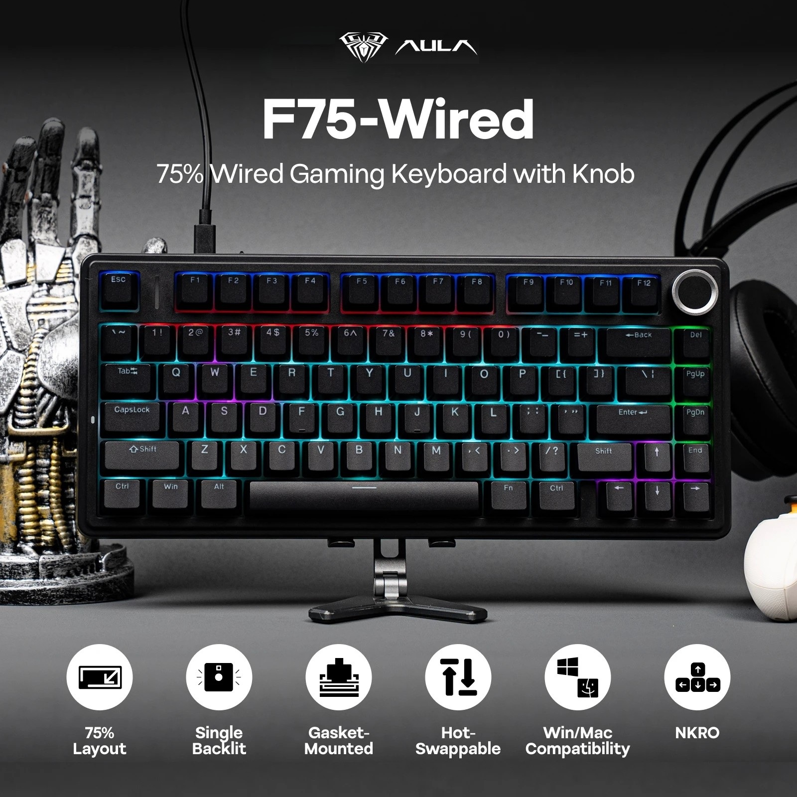 AULA F75 - Teclado mecánico RGB compacto