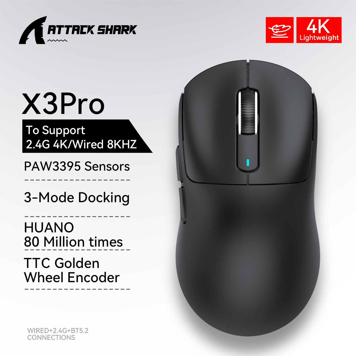 Attack Shark X3 - Mouse gamer inalámbrico de alta precisión