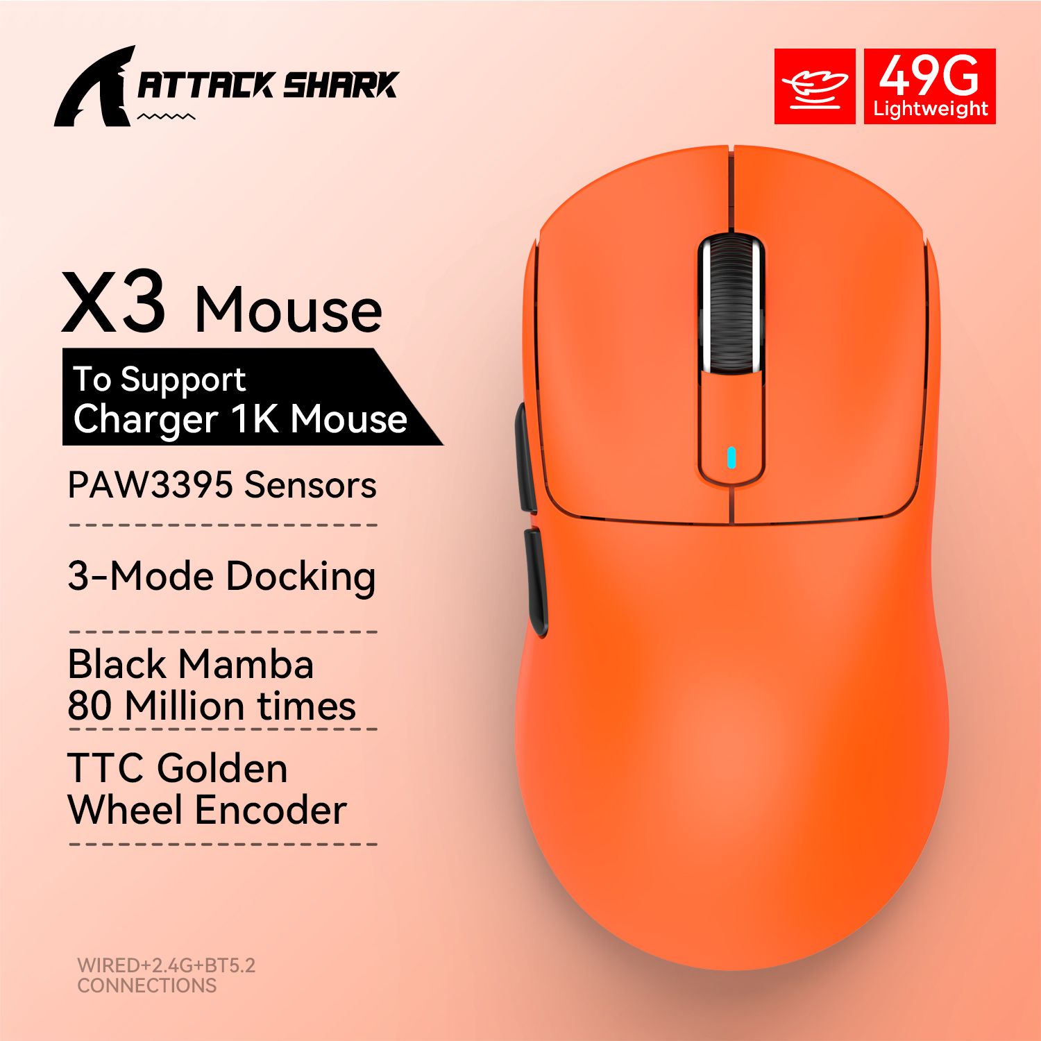 Attack Shark X3 - Mouse gamer inalámbrico de alta precisión