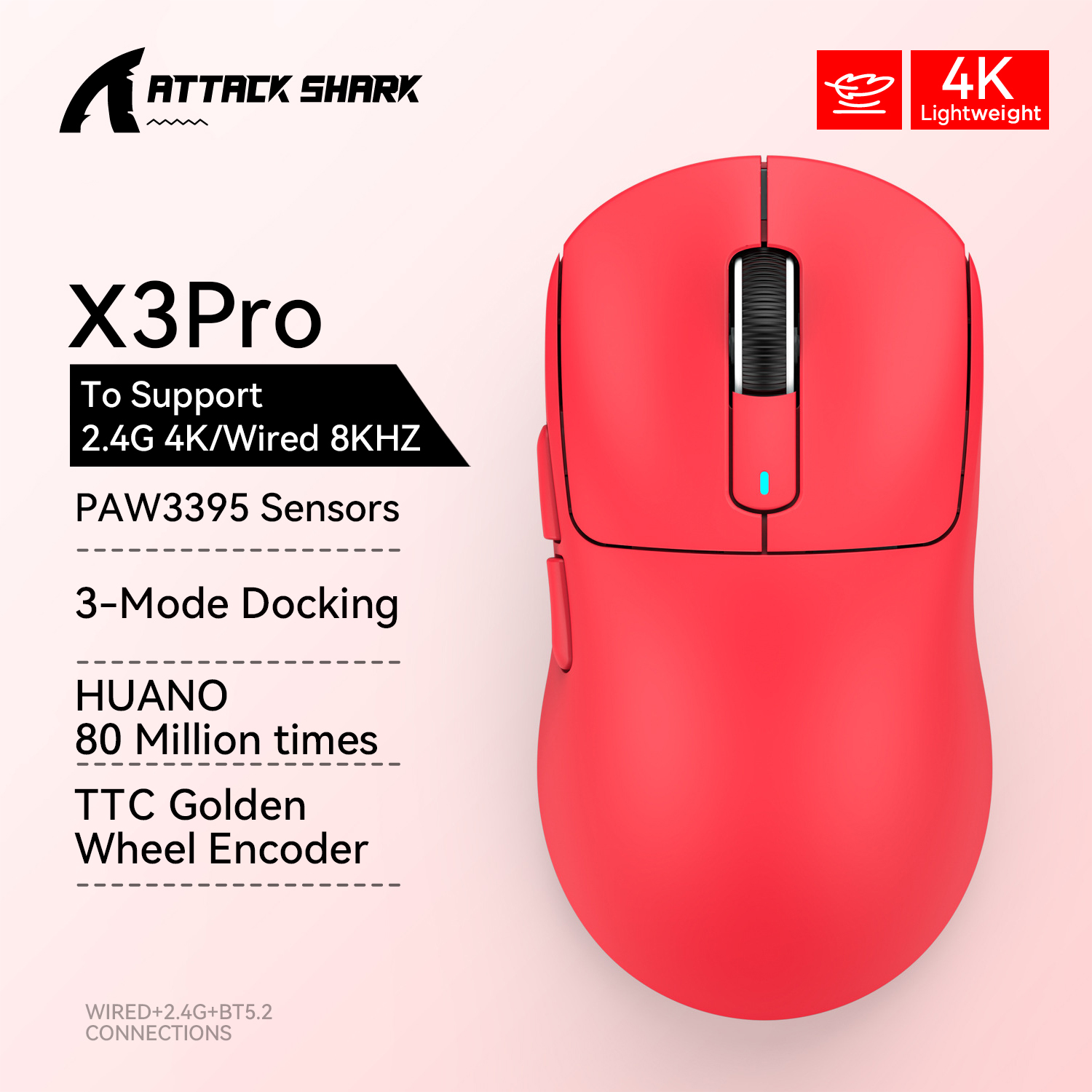 Attack Shark X3 - Mouse gamer inalámbrico de alta precisión